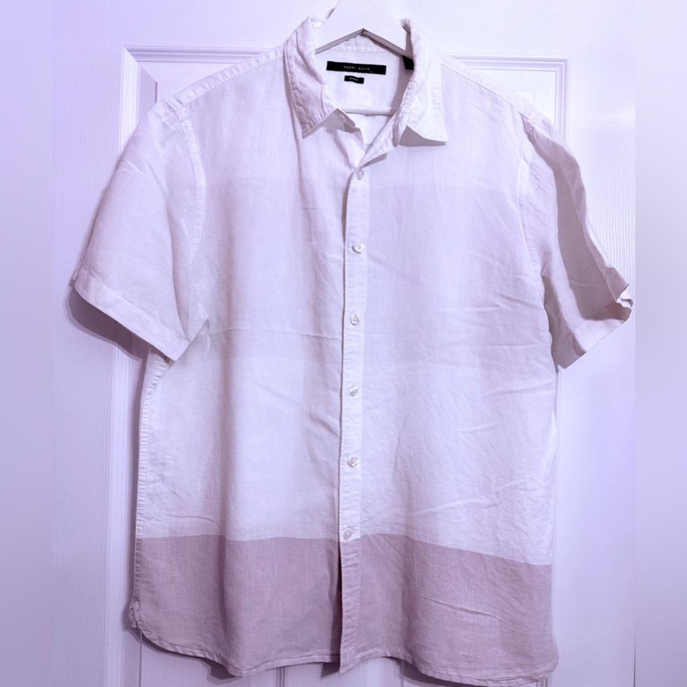 Perry Ellis White and Grey Casual Shirt